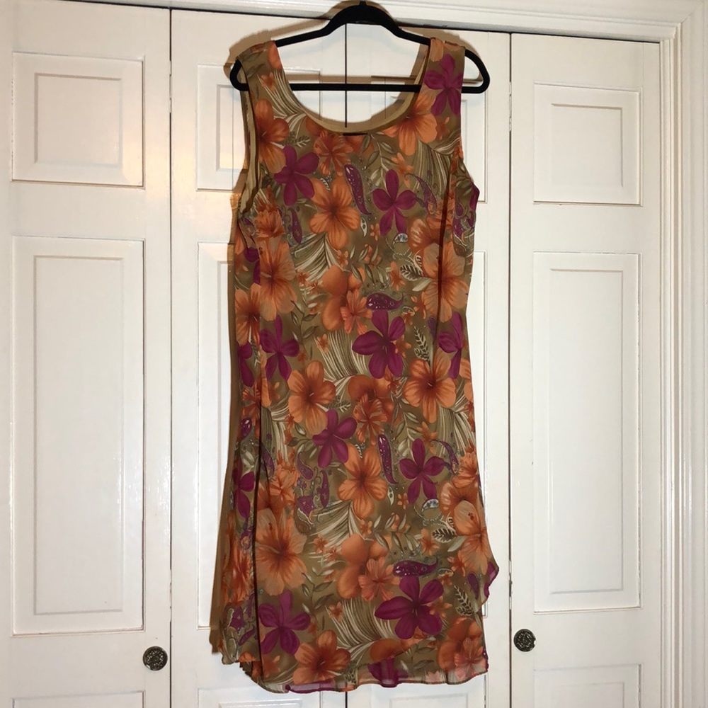 Believe Woman Tropical Flowy Sleeveless Tiered Ruffle Hem dress SZ 16W